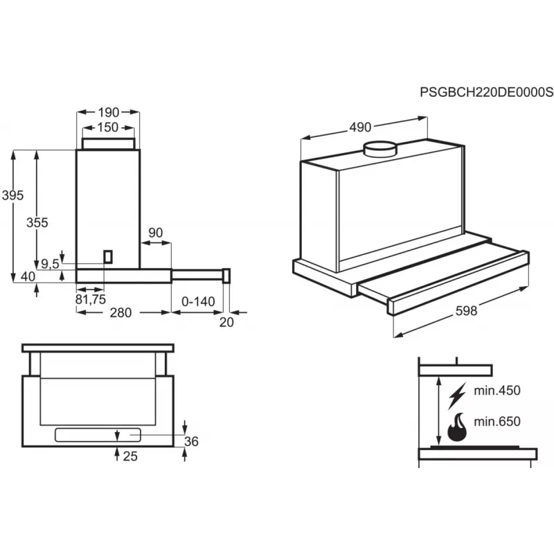 Iebūvējamais tvaika nosūcējs Electrolux LFP616X, 598 mm, 600 m³/h, pelēks