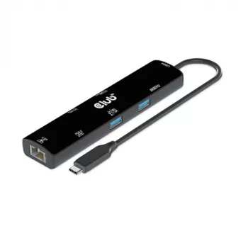CLUB3D USB4™ Gen3x2 Type-C, 6-in-1 centrmezgls ar HDMI™ 8K60Hz vai 4K120Hz, 2xUSB Type-A(10G), Ethernet RJ45(2.5G) un 2xUSB Type-C, 1x Dati(10G) un 1xPD3.0 uzlāde 100W