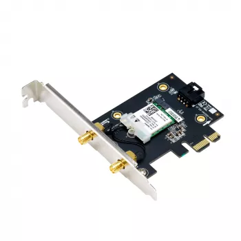 Iekšējā WLAN karte ASUS PCE-AXE5400 — PCIe, Wi‑Fi 6E trīsjoslu (2.4/5/6 GHz), 2402 Mbps, Bluetooth 5.2
