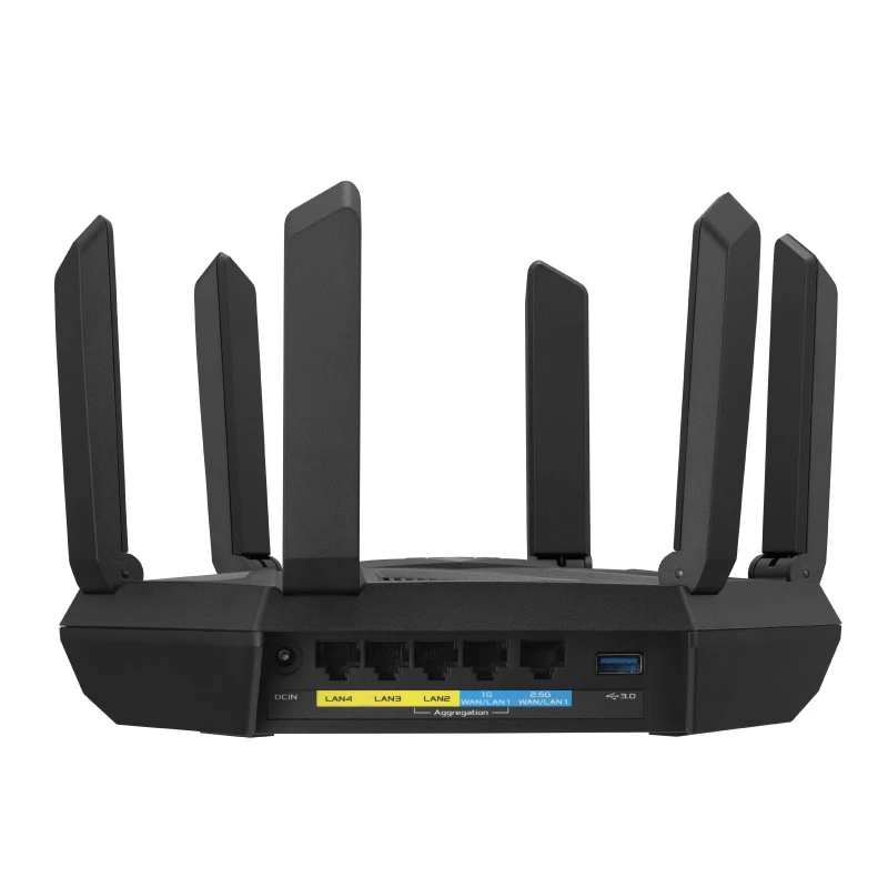 Bezvadu maršrutētājs ASUS RT-AXE7800, trijos joslas (2.4 GHz / 5 GHz / 6 GHz), Melns