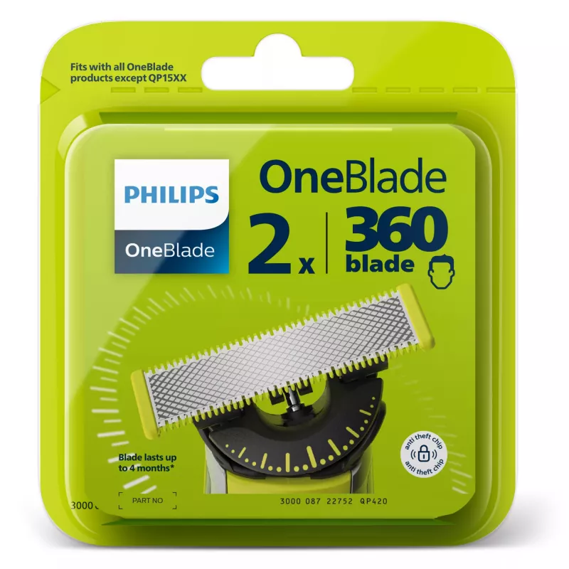 Nomaināmā skūšanās galviņa Philips Norelco OneBlade QP420/50, sudraba, 2 gab., saderīga ar Philips OneBlade