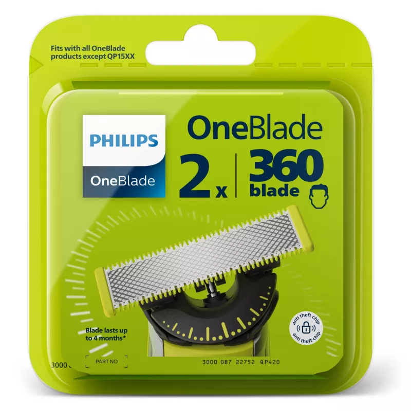 Nomaināmā skūšanās galviņa Philips Norelco OneBlade QP420/50, sudraba, 2 gab., saderīga ar Philips OneBlade