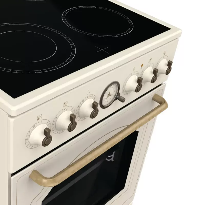 Brīvi stāvoša plīts Gorenje GECS5B70CLI, elektriskā keramiskā virsma 4 zonas, 70 L cepeškrāsns, ziloņkaula krāsa, 500 mm platums