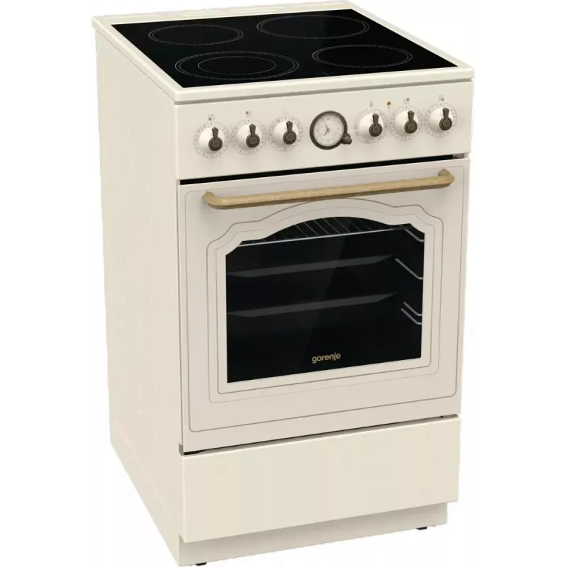 Brīvi stāvoša plīts Gorenje GECS5B70CLI, elektriskā keramiskā virsma 4 zonas, 70 L cepeškrāsns, ziloņkaula krāsa, 500 mm platums