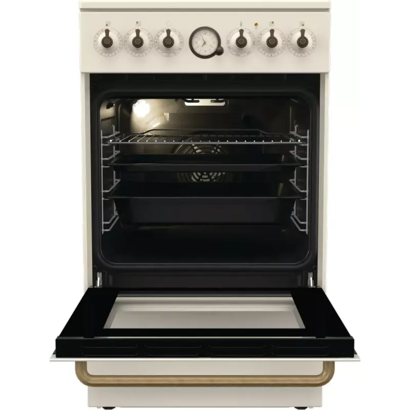 Brīvi stāvoša plīts Gorenje GECS5B70CLI, elektriskā keramiskā virsma 4 zonas, 70 L cepeškrāsns, ziloņkaula krāsa, 500 mm platums