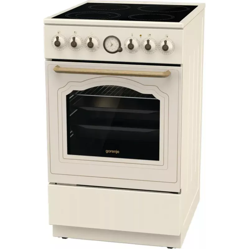 Brīvi stāvoša plīts Gorenje GECS5B70CLI, elektriskā keramiskā virsma 4 zonas, 70 L cepeškrāsns, ziloņkaula krāsa, 500 mm platums