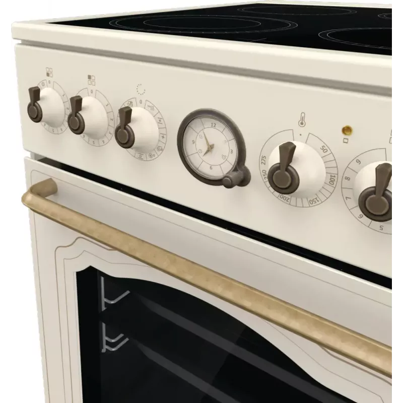 Brīvi stāvoša plīts Gorenje GECS5B70CLI, elektriskā keramiskā virsma 4 zonas, 70 L cepeškrāsns, ziloņkaula krāsa, 500 mm platums