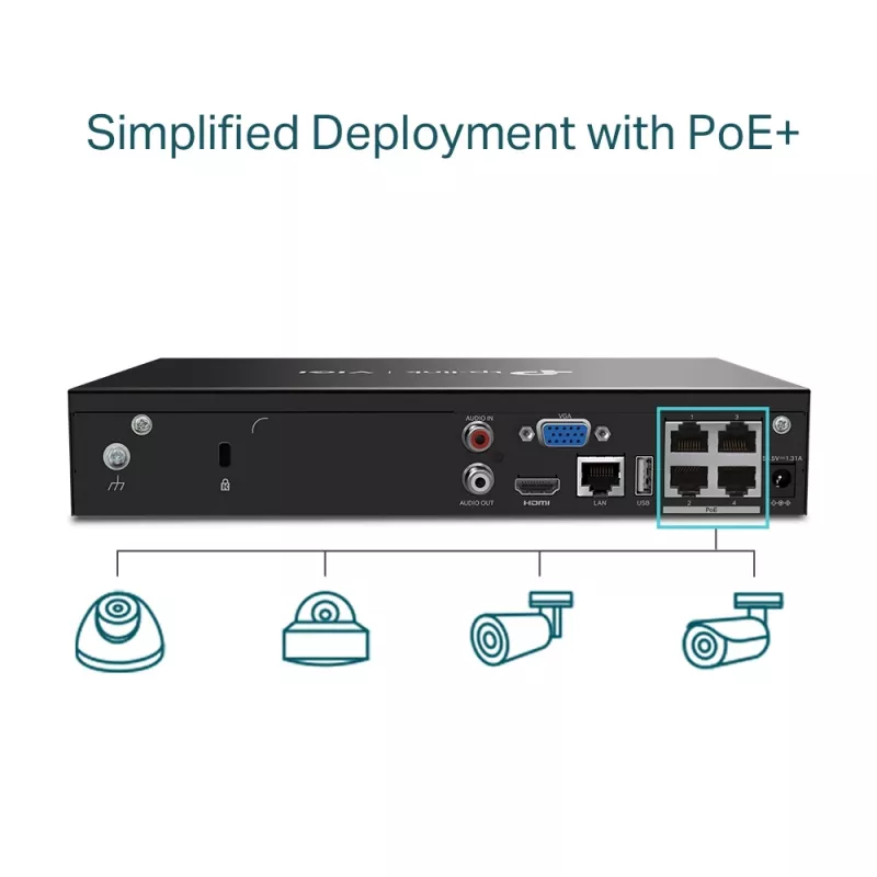 TP-Link VIGI 4 kanālu PoE+ tīkla video ierakstītājs NVR1004H-4P