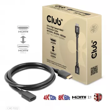 CLUB3D Ultra High Speed HDMI pagarinājuma kabelis 4K120Hz 8K60Hz 48Gbps M/F 1 m 30AWG