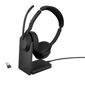 Jabra Evolve2 55 - Link380a UC Stereo (ar Statīvu), Bezvadu, Birojs/Zvanu centrs, 20 - 20000 Hz, 130 g, Austiņas, Melna