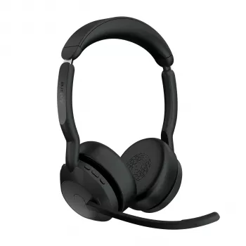 Jabra Evolve2 55 - Link380a UC Stereo (ar Statīvu), Bezvadu, Birojs/Zvanu centrs, 20 - 20000 Hz, 130 g, Austiņas, Melna