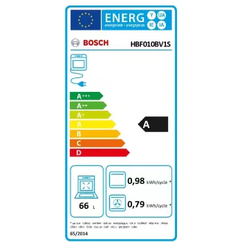 Iebūvējamā elektriskā cepeškrāsns Bosch Serie 2 HBF010BV1S — 66 L, rotācijas vadība, halogēna lampa, A klase, balta