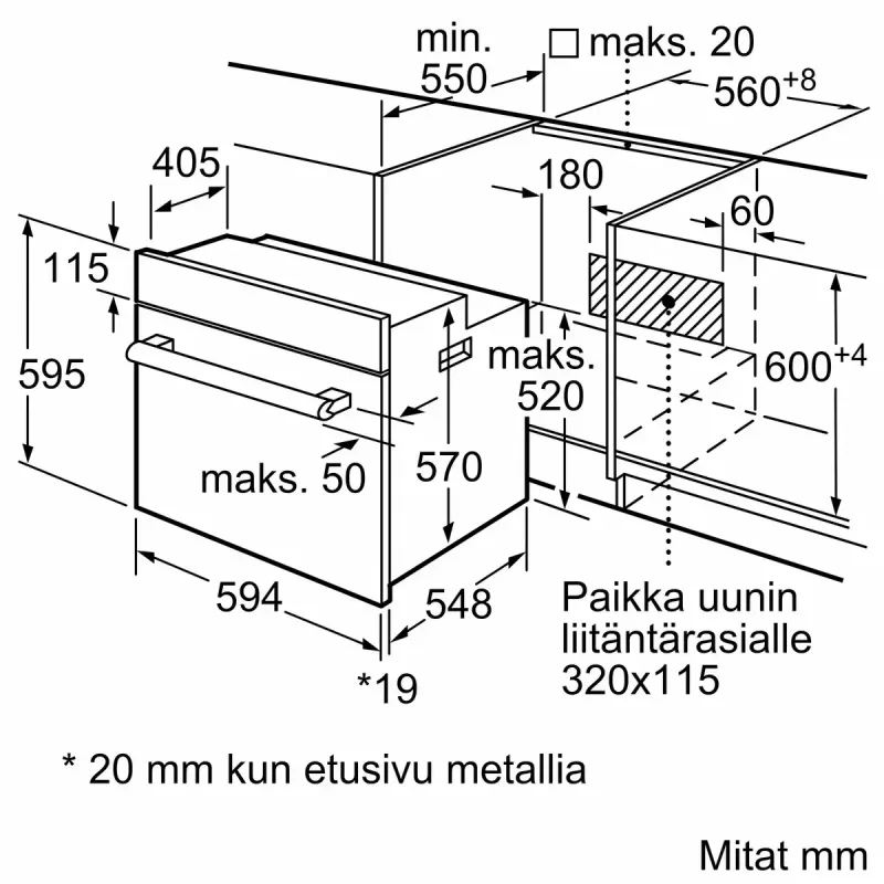 Iebūvējamā elektriskā cepeškrāsns Bosch Serie 2 HBF010BV1S — 66 L, rotācijas vadība, halogēna lampa, A klase, balta