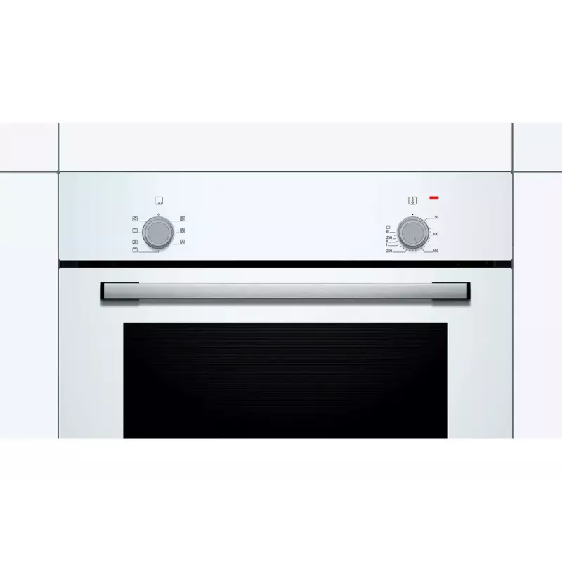 Iebūvējamā elektriskā cepeškrāsns Bosch Serie 2 HBF010BV1S — 66 L, rotācijas vadība, halogēna lampa, A klase, balta