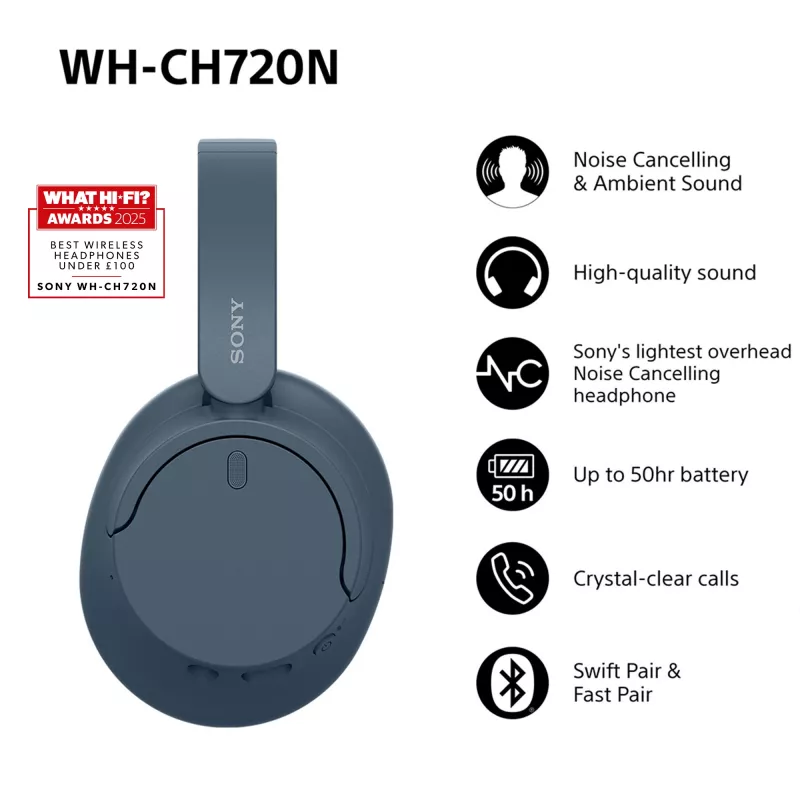 Sony WH-CH720N Bezvadu trokšņu slāpēšanas austiņas, Zila