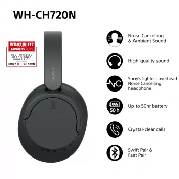 Sony WH-CH720 Bluetooth austiņas ar trokšņu slāpēšanu, melnas
