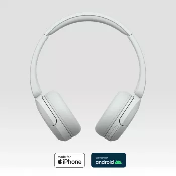 Austiņas Sony WH-CH520 bezvadu on-ear, Bluetooth 5.2, 50 h atskaņošana, USB-C uzlāde, baltas