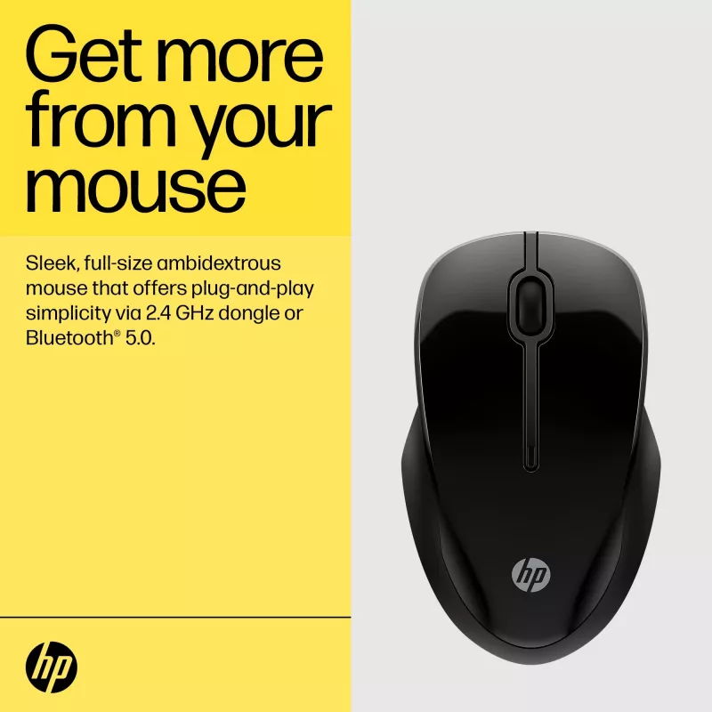HP 250 Dual Mouse, ambidekstrs, Bluetooth + USB Type-A, 1600 DPI, melns
