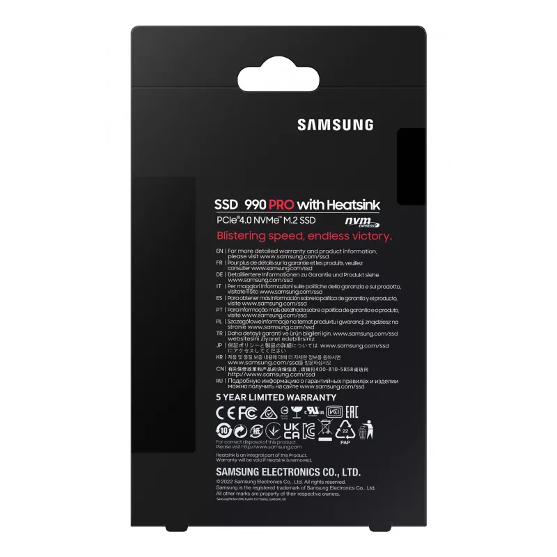 SSD disks Samsung 990 PRO ar Heatsink 2000 GB M.2 2280 M.2 NVMe MZ-V9P2T0CW