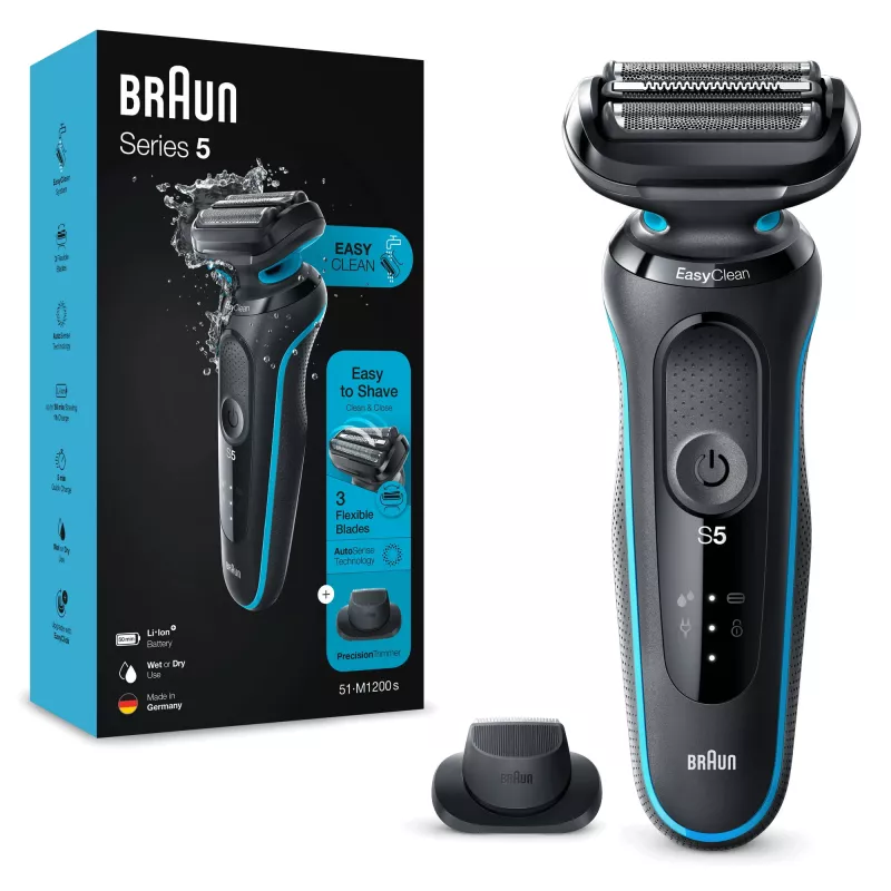 Braun Series 5 51-M1200s skuveklis ar folijas sistēmu, melns/zils