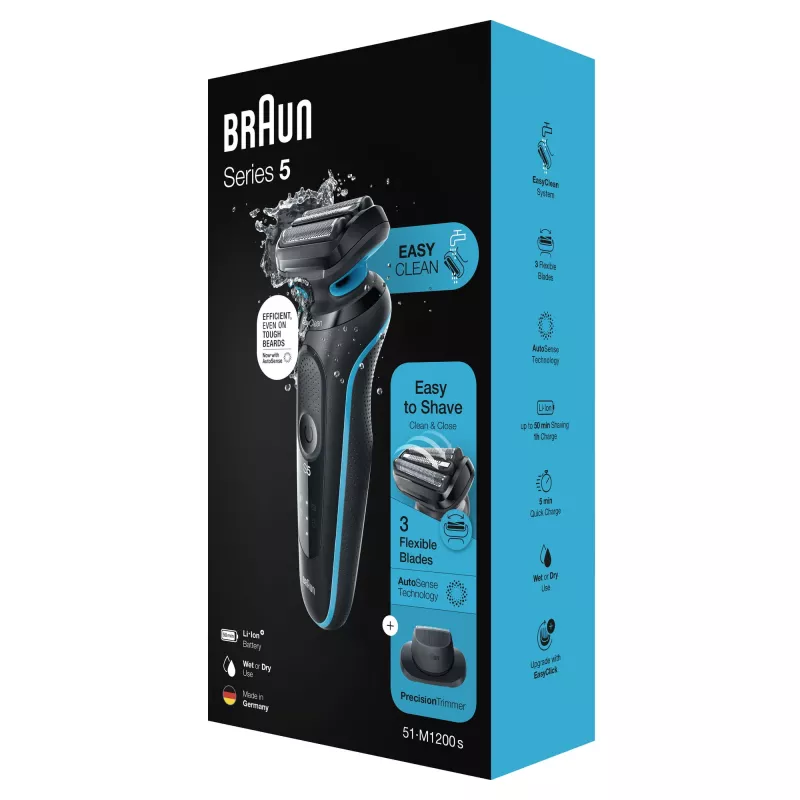 Braun Series 5 51-M1200s skuveklis ar folijas sistēmu, melns/zils