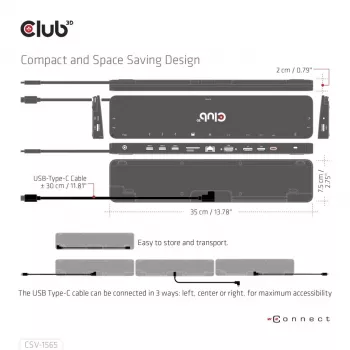 CLUB3D USB Gen1 Type-C Trīs Ekrānu DP1.4 Alt Mode Viedā PD3.0 Uzlādes Dokstacija ar 100 W Barošanas Bloku