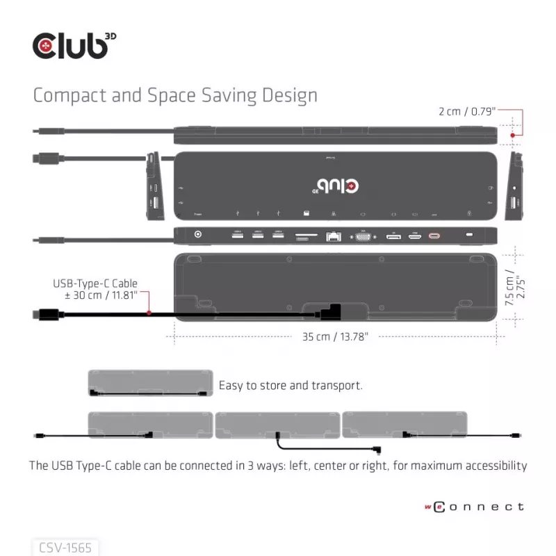 CLUB3D USB Gen1 Type-C Trīs Ekrānu DP1.4 Alt Mode Viedā PD3.0 Uzlādes Dokstacija ar 100 W Barošanas Bloku