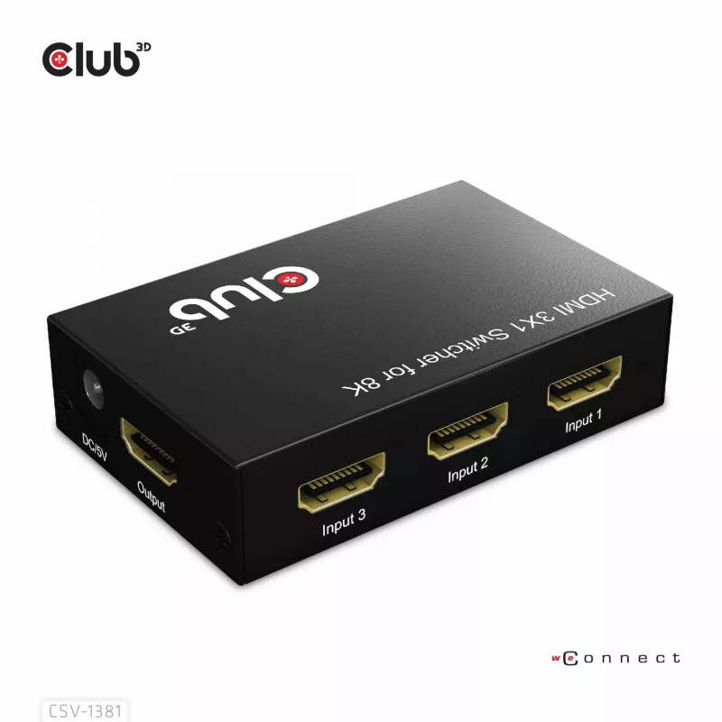 Club3D CSV-1381 HDMI slēdzis 3 uz 1, 8K60Hz/4K120Hz