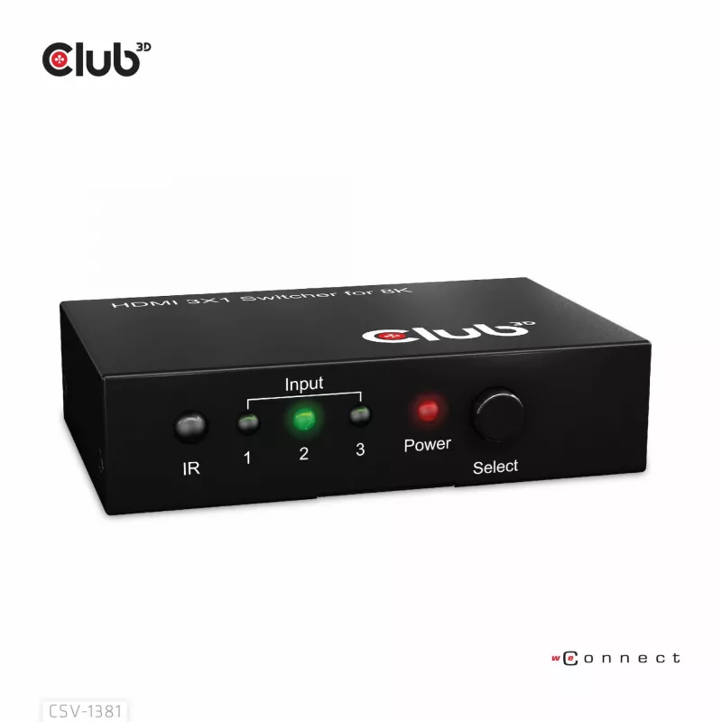 Club3D CSV-1381 HDMI slēdzis 3 uz 1, 8K60Hz/4K120Hz