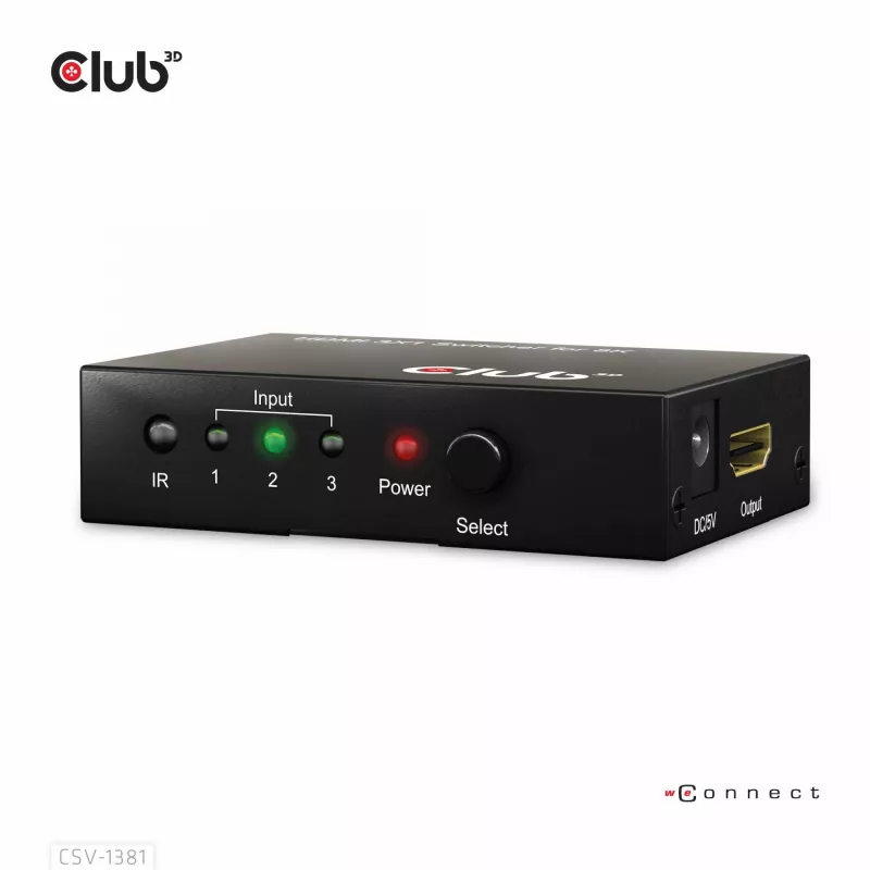 Club3D CSV-1381 HDMI slēdzis 3 uz 1, 8K60Hz/4K120Hz