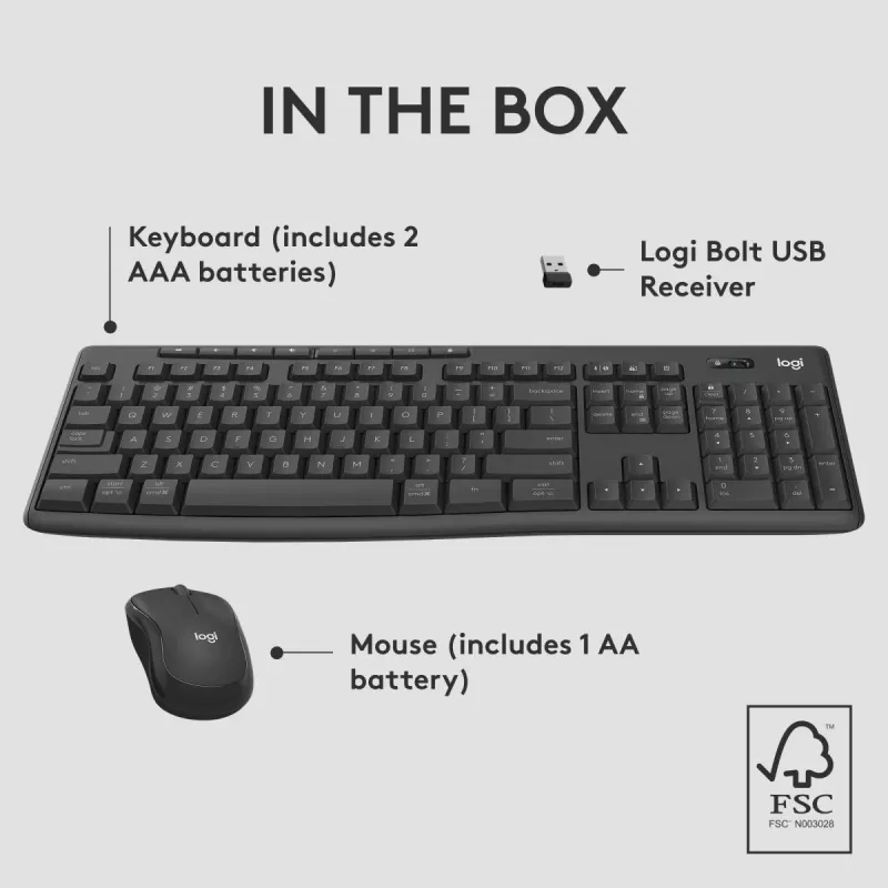 Bezvadu tastatūras un peles komplekts Logitech MK370 Combo for Business — pilnizmēra QWERTY (US International), RF Wireless + Bluetooth, grafīts