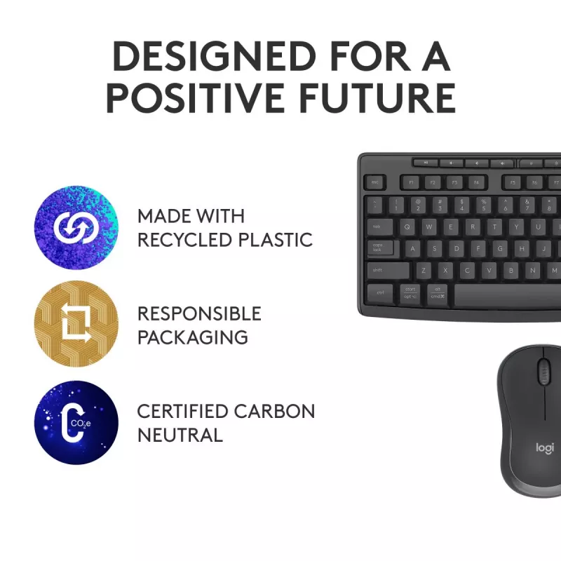 Bezvadu tastatūras un peles komplekts Logitech MK370 Combo for Business — pilnizmēra QWERTY (US International), RF Wireless + Bluetooth, grafīts