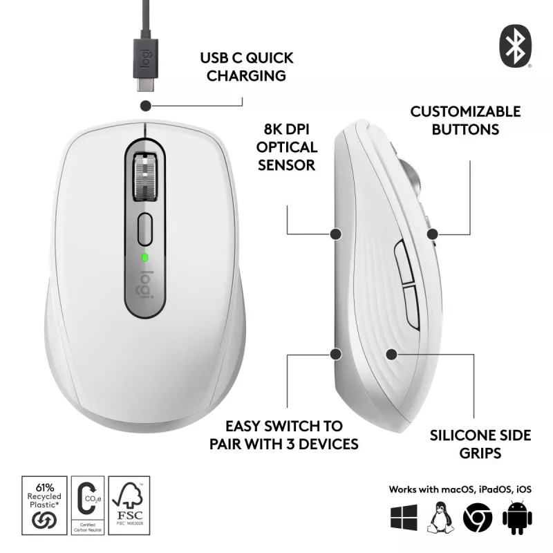 LOGTECH MX Anywhere 3S Business - Bāli Pelēks - EMEA