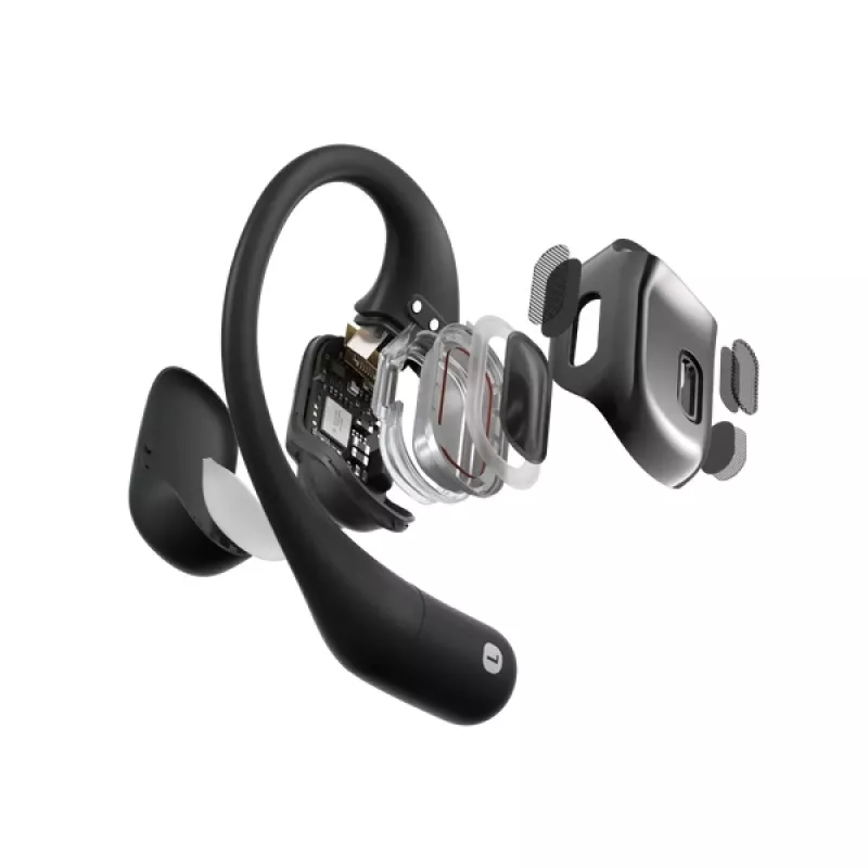 SHOKZ OpenFit bezvadu austiņas ar ausu āķiem, zvaniem/mūzikai/sportam/ikdienai, Bluetooth, melnas