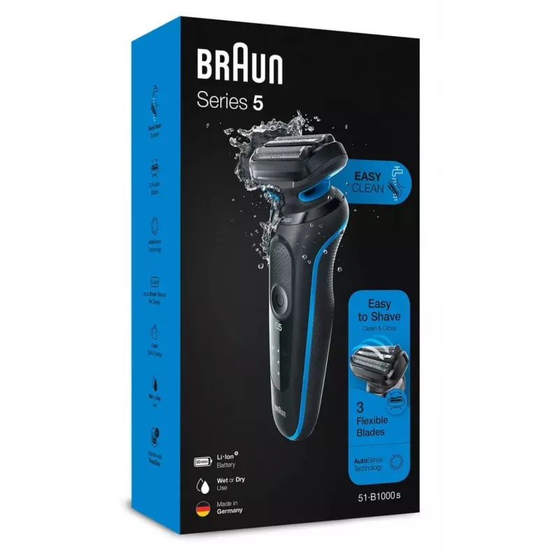 Braun 51-B1000s Skūšanās aparāts ar foliju, Melns, Zils