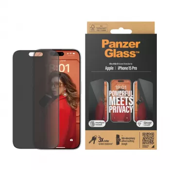 PanzerGlass® Privātuma ekrāna aizsargs iPhone 15 Pro | Ultra-Wide Fit ar EasyAligner