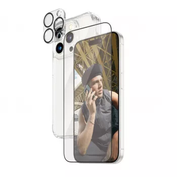 PanzerGlass 3-in-1 komplekts iPhone 15 Pro rūdīts stikls caurspīdīgs