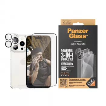 PanzerGlass 3-in-1 komplekts iPhone 15 Pro rūdīts stikls caurspīdīgs