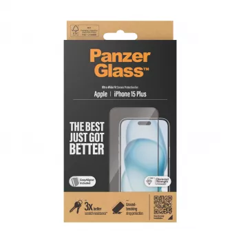 PanzerGlass® Ekrāna aizsargs iPhone 15 Plus | Ultra-Wide Fit ar EasyAligner
