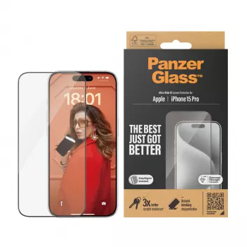 PanzerGlass ® Ekrāna aizsargs iPhone 15 Pro | Ultra-Wide Fit ar EasyAligner