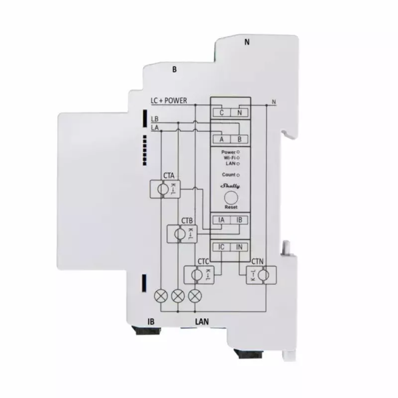 Shelly Pro 3EM trīsfāžu enerģijas skaitītājs AC 120 A 50-60 Hz