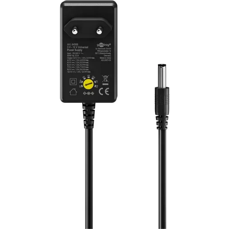 AC Adapter Goobay 64568 Universāls Melns 12V 2.25A 1.8m