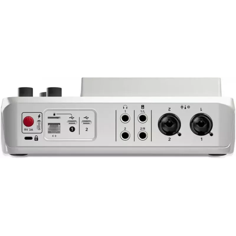 Audio interfeiss Rode RØDECaster Duo balts — 2 kanālu USB podkāstu konsole ar mikseri un priekšpastiprinātājiem