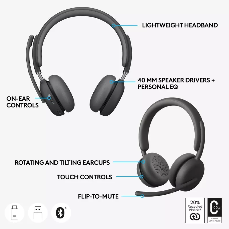 LOGITECH Zone Wireless 2 Teams austiņas - Graphite