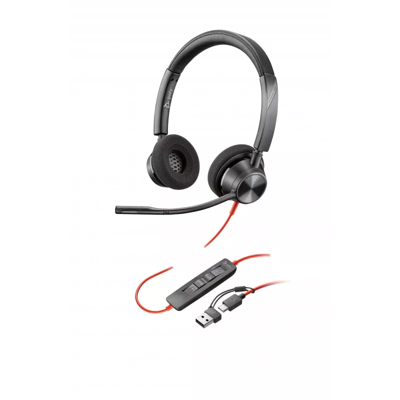 HP Poly Blackwire 3320 Stereo Microsoft Teams sertificētas USB-C austiņas + USB-C/A adapteris