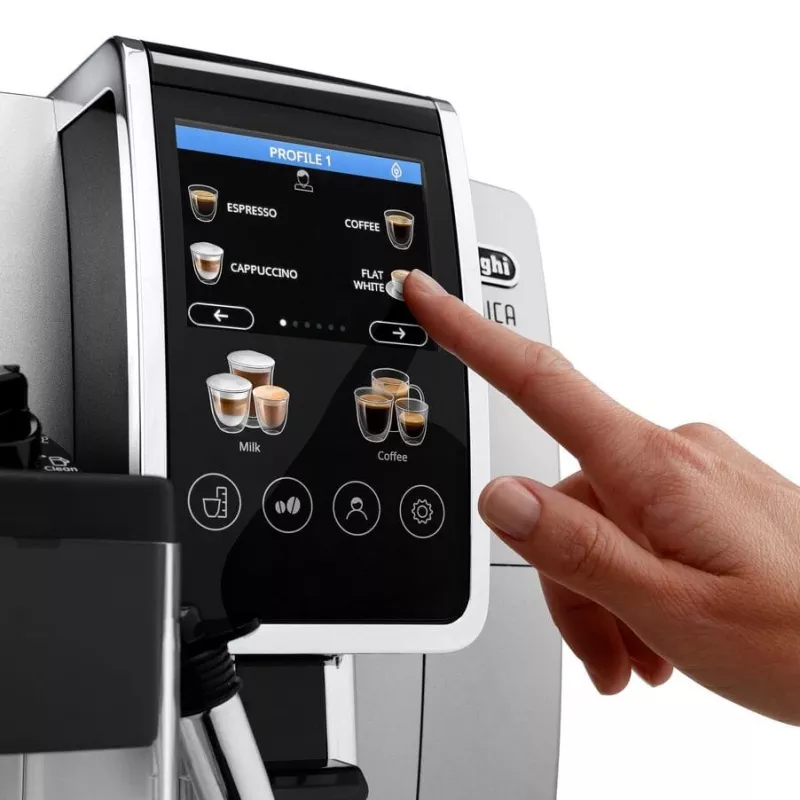 Kombinētā espreso kafijas automāts DeLonghi Dinamica Plus ECAM380.85.SB — 1.8 L ūdens tvertne, 300 g pupiņu tvertne, 15 bāri