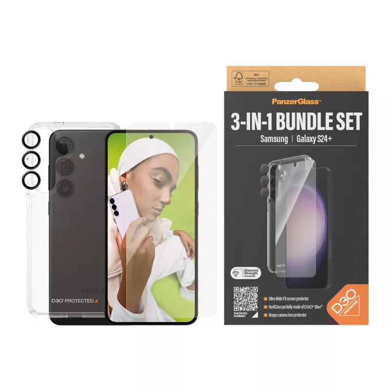 PanzerGlass 3-in-1 aizsardzības komplekts Samsung Galaxy S24+ | Ultra-Wide Fit ar EasyAligner