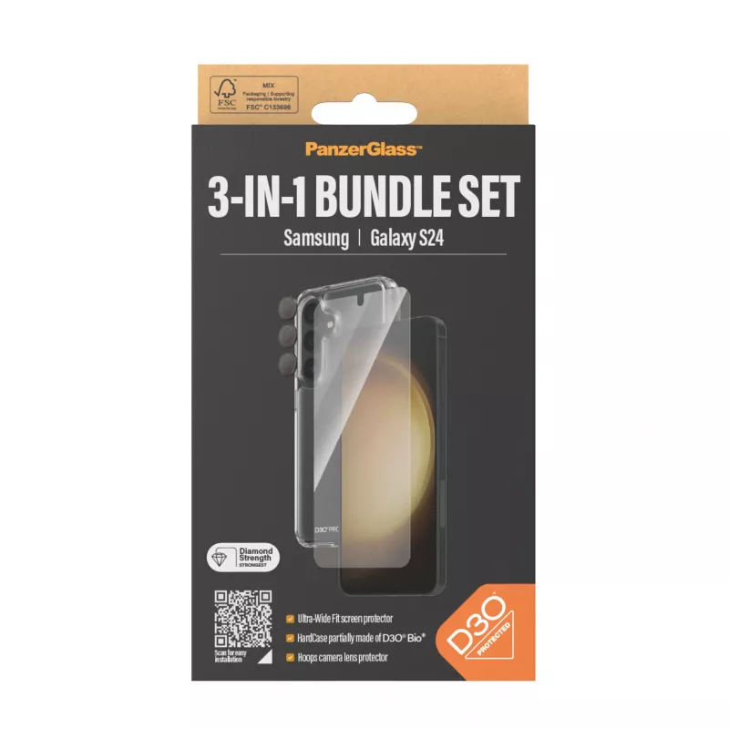 3-in-1 aizsardzības komplekts PanzerGlass Samsung Galaxy S24 Ultra Wide Fit skrāpējumu un triecienu izturība