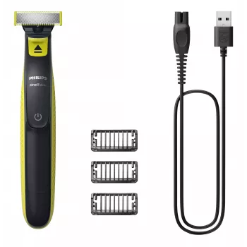 Foil skuveklis Philips Norelco OneBlade QP2724/10 — viens asmens, USB uzlāde, slapjai/sausai lietošanai, mazgājams, 45 min darbība, pelēks/laims