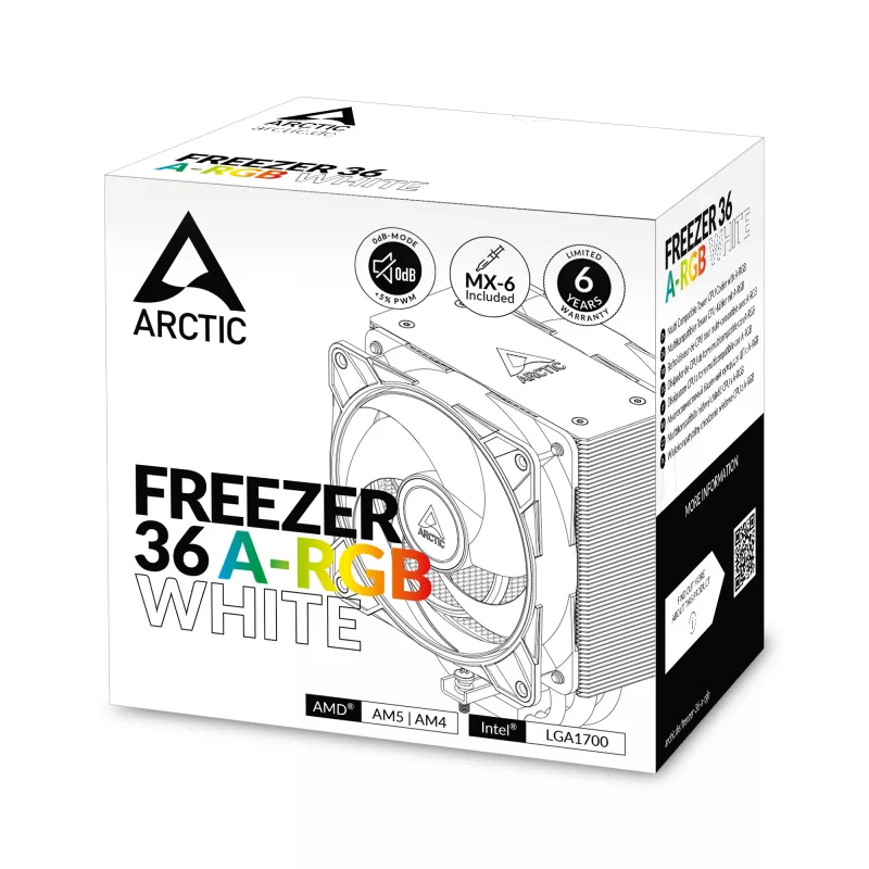 ARCTIC Freezer 36 A-RGB (Balts) Daudzkompatibils Torņa CPU dzesētājs ar A-RGB